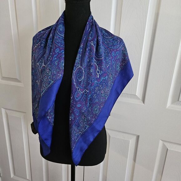 Tie Rack Italy Royal Blue Wrap Paisley Square Scarf 35" Machine Wash - Picture 5 of 7